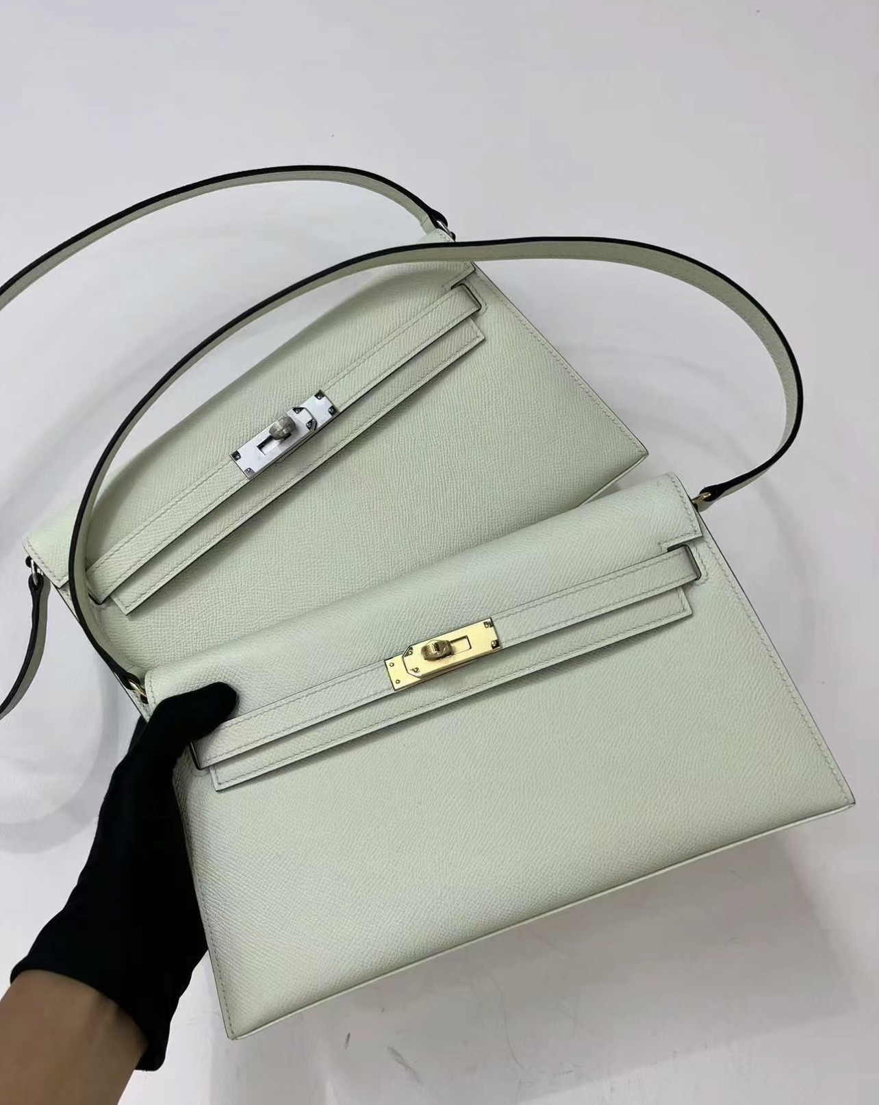 Hermes Kelly Elan Shoulder Bag in Pearl White Epsom Leather 